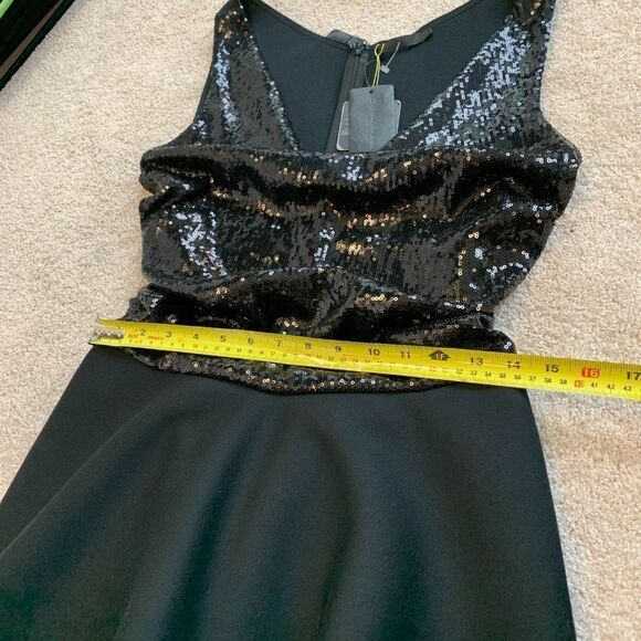 Donna Karan black sequin Bodice Flare Dress Sz 10 - Picture 13 of 15